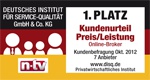 Testsiegel flatex - 1. Platz Preis/Leistung im Kundenurteil